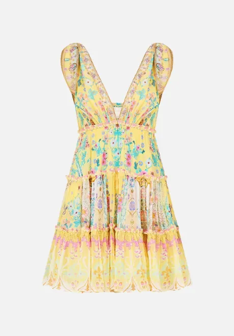Tiered Short Dress With Shoulder Ties